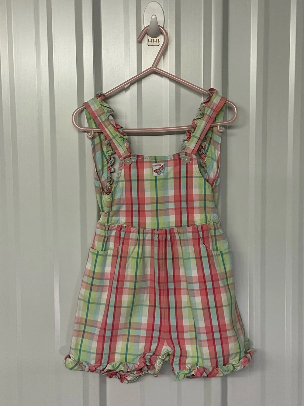 Vintage Gymboree Pastel Plaid Flutter Sleeve Romper Playsuit Cottagecore